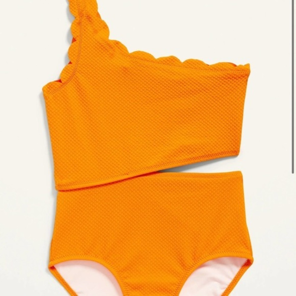 Old Navy one piece cut out scallop trim one shoulder swimsuit XL 14